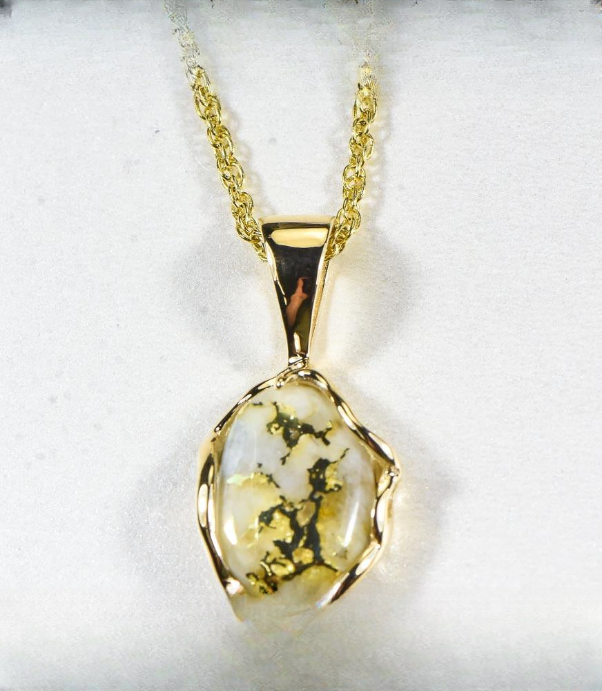 Gold Quartz Pendant  "Orocal" PRL232LQ Genuine Hand Crafted Jewelry - 14K Gold Yellow Gold Casting