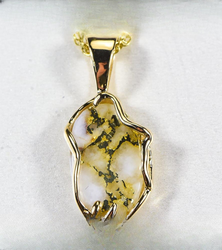 Gold Quartz Pendant  "Orocal" PRL232XLQ Genuine Hand Crafted Jewelry - 14K Gold Yellow Gold Casting