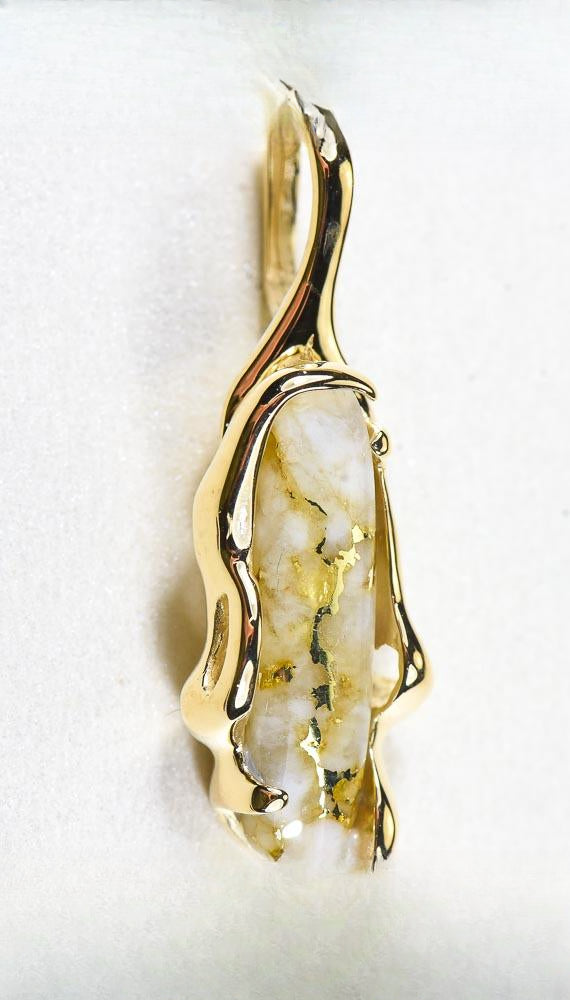 Gold Quartz Pendant  "Orocal" PRL999Q Genuine Hand Crafted Jewelry - 14K Gold Yellow Gold Casting
