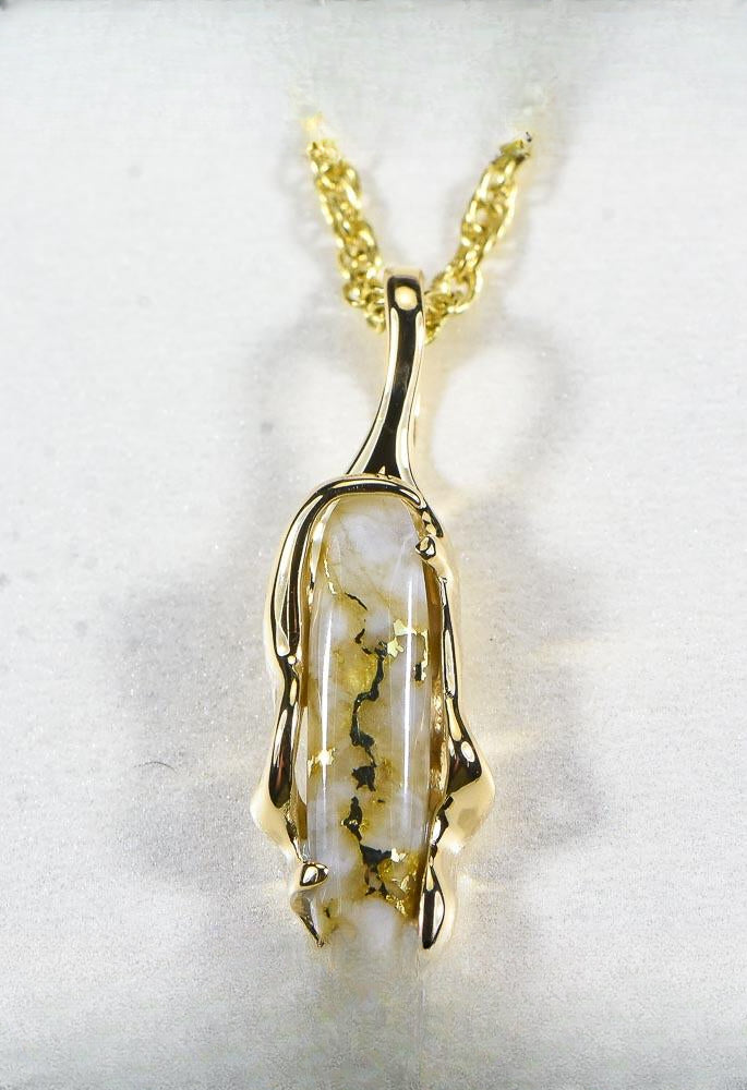 Gold Quartz Pendant  "Orocal" PRL999Q Genuine Hand Crafted Jewelry - 14K Gold Yellow Gold Casting