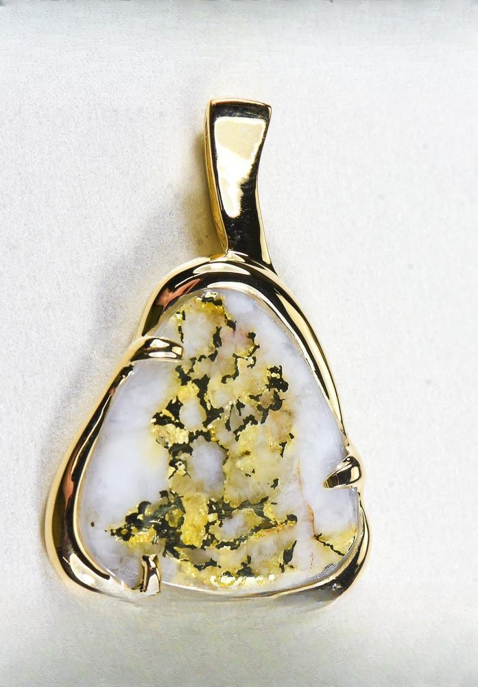 Gold Quartz Pendant  "Orocal" PSC115LQ Genuine Hand Crafted Jewelry - 14K Gold Yellow Gold Casting