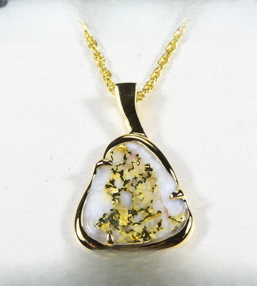 Gold Quartz Pendant  "Orocal" PSC115LQ Genuine Hand Crafted Jewelry - 14K Gold Yellow Gold Casting