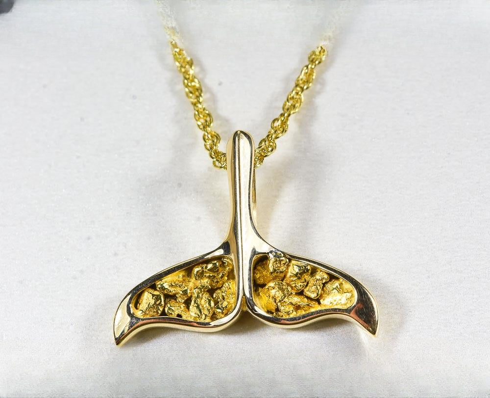 Gold Nugget Pendant Whales Tail "Orocal" PDLWT8LOL Genuine Hand Crafted Jewelry - 14K Gold Yellow Gold Casting