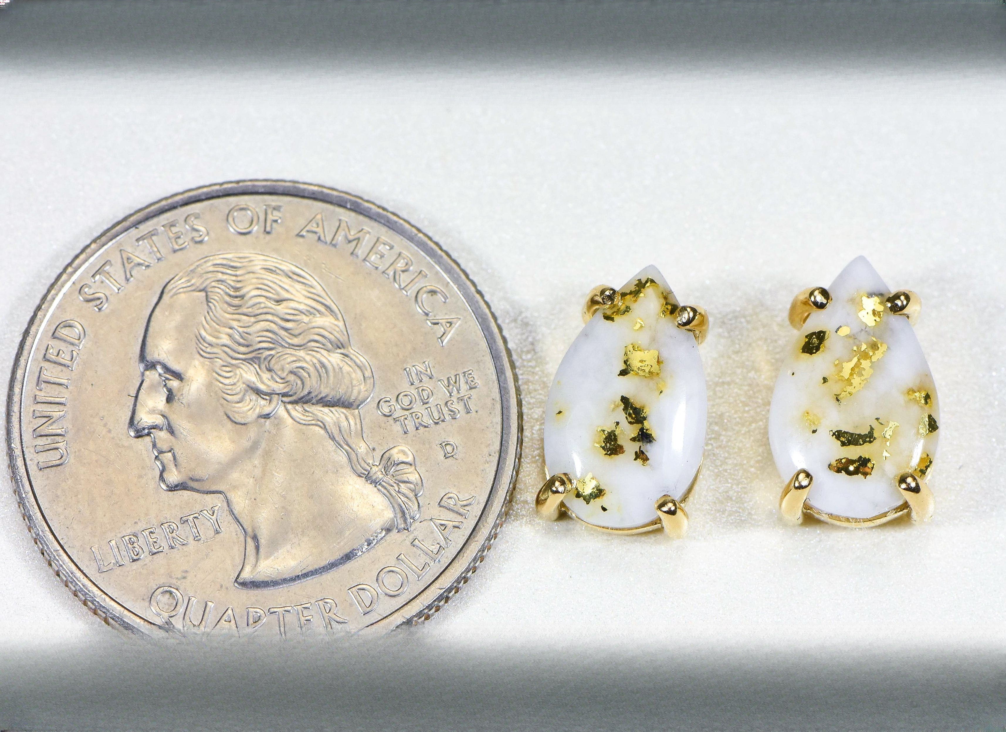 Gold Quartz Earrings "Orocal" E13*8Q Genuine Hand Crafted Jewelry - 14K Gold Casting