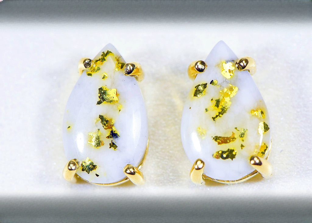 Gold Quartz Earrings "Orocal" E13*8Q Genuine Hand Crafted Jewelry - 14K Gold Casting
