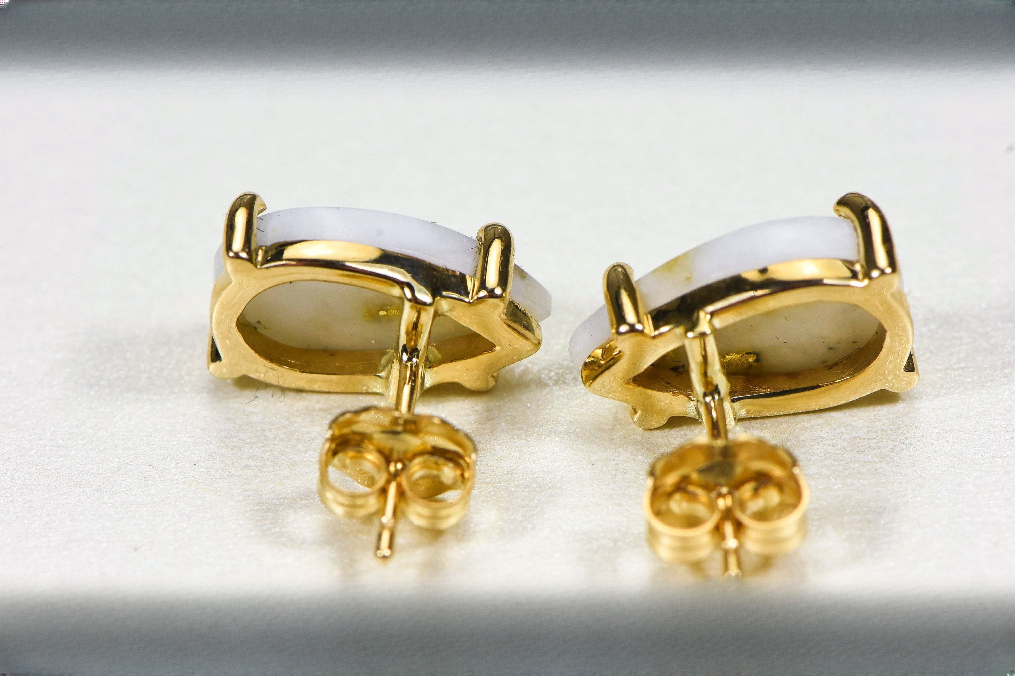 Gold Quartz Earrings "Orocal" E13*8Q Genuine Hand Crafted Jewelry - 14K Gold Casting