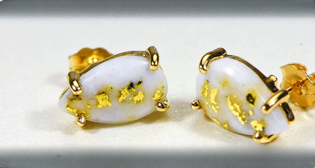 Gold Quartz Earrings "Orocal" E13*8Q Genuine Hand Crafted Jewelry - 14K Gold Casting