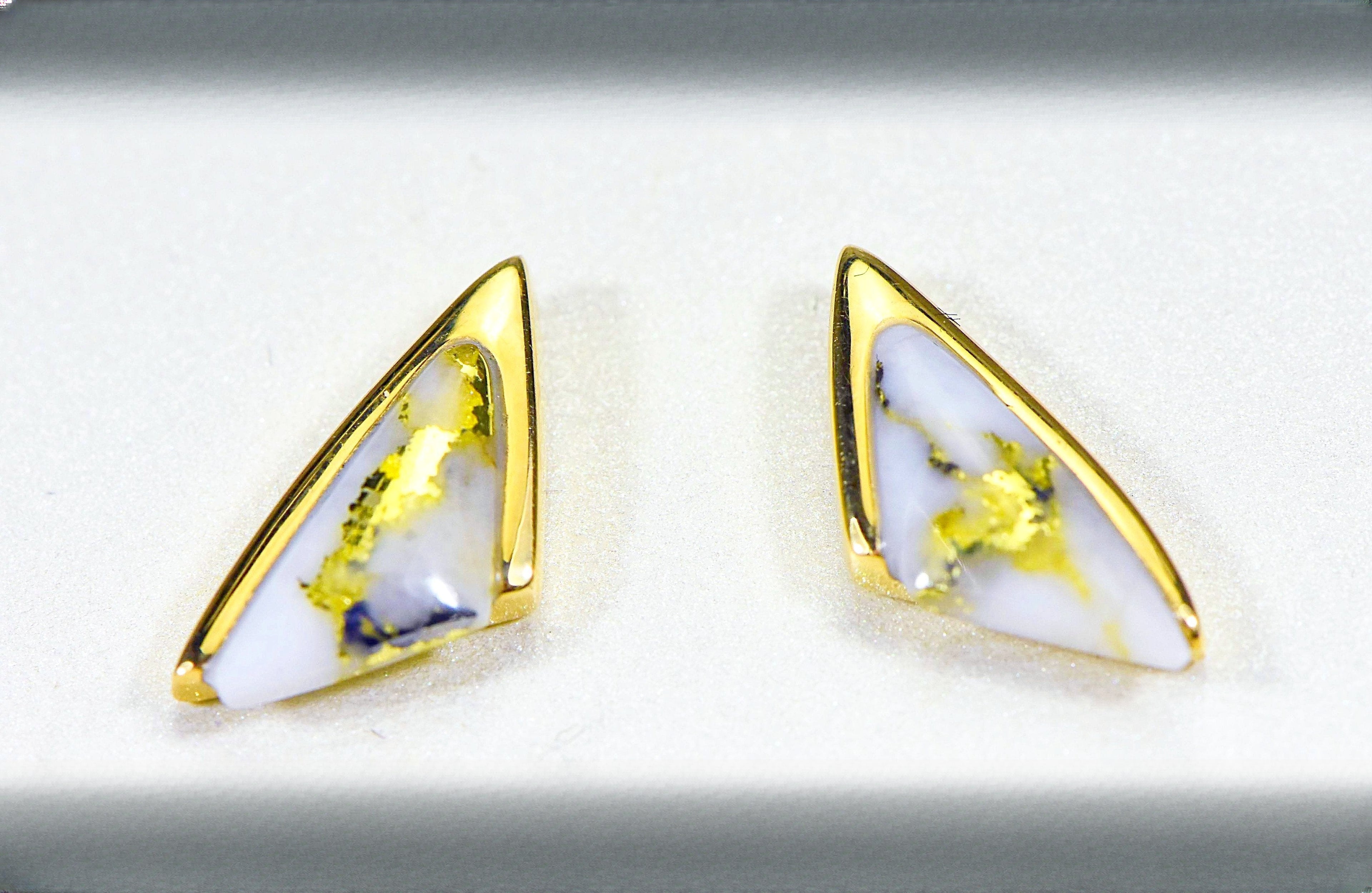 Gold Quartz Earrings "Orocal" EDL25SQ Genuine Hand Crafted Jewelry - 14K Gold Casting