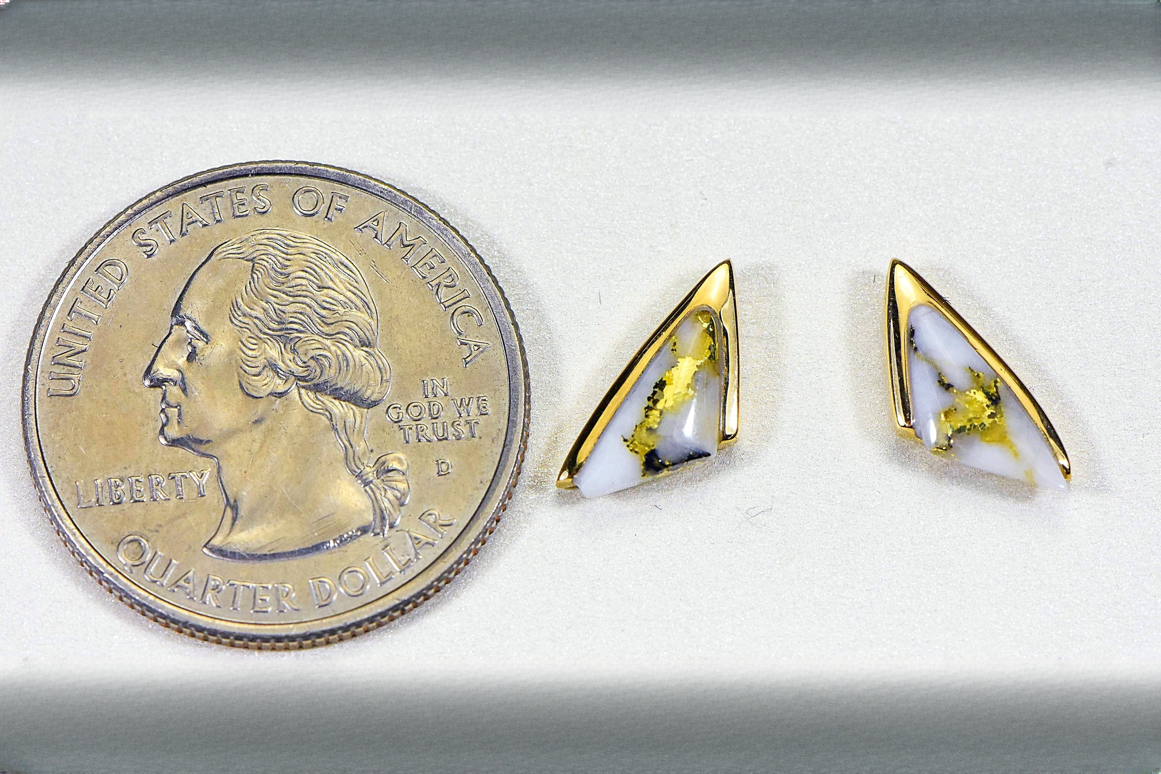 Gold Quartz Earrings "Orocal" EDL25SQ Genuine Hand Crafted Jewelry - 14K Gold Casting