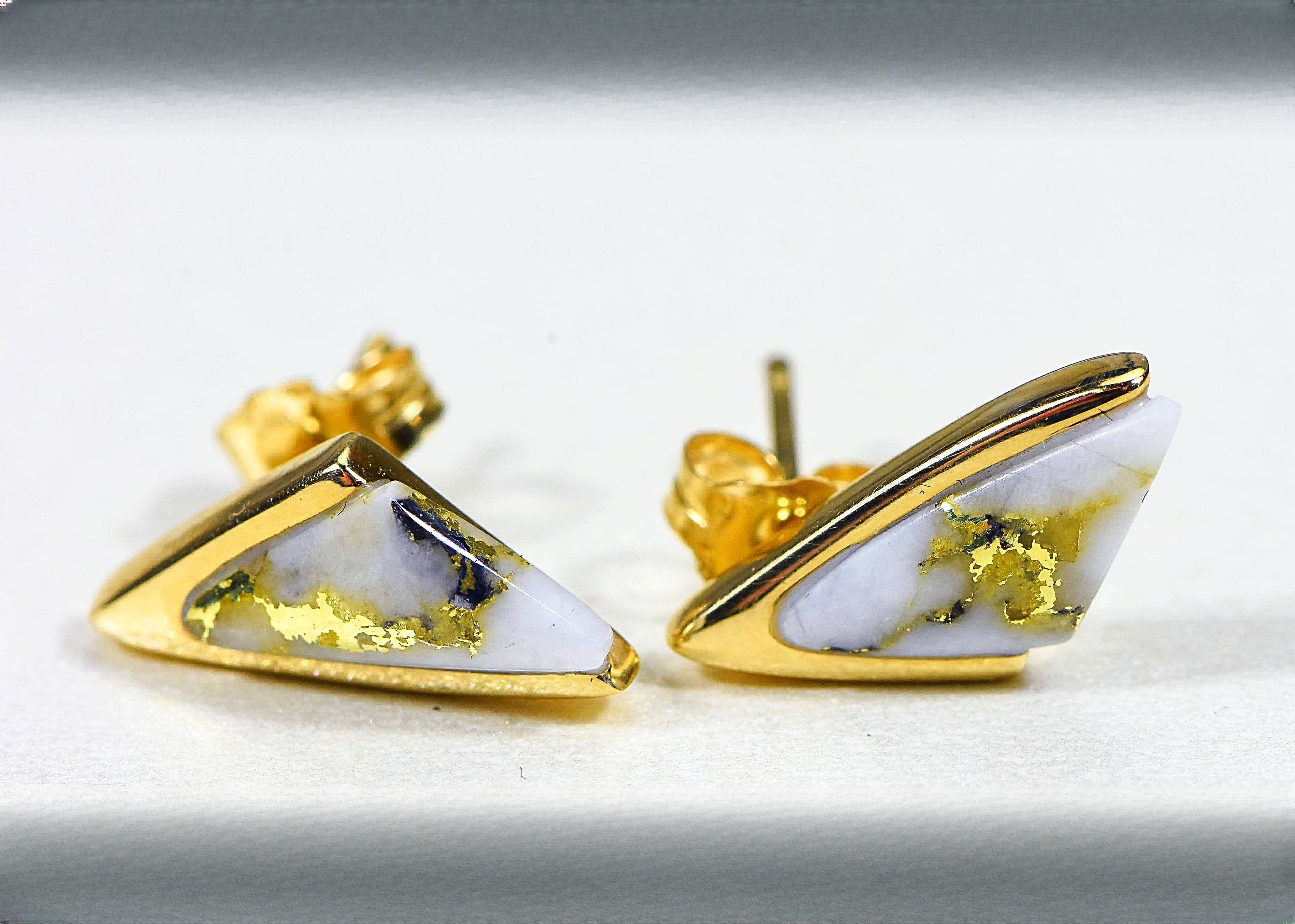 Gold Quartz Earrings "Orocal" EDL25SQ Genuine Hand Crafted Jewelry - 14K Gold Casting