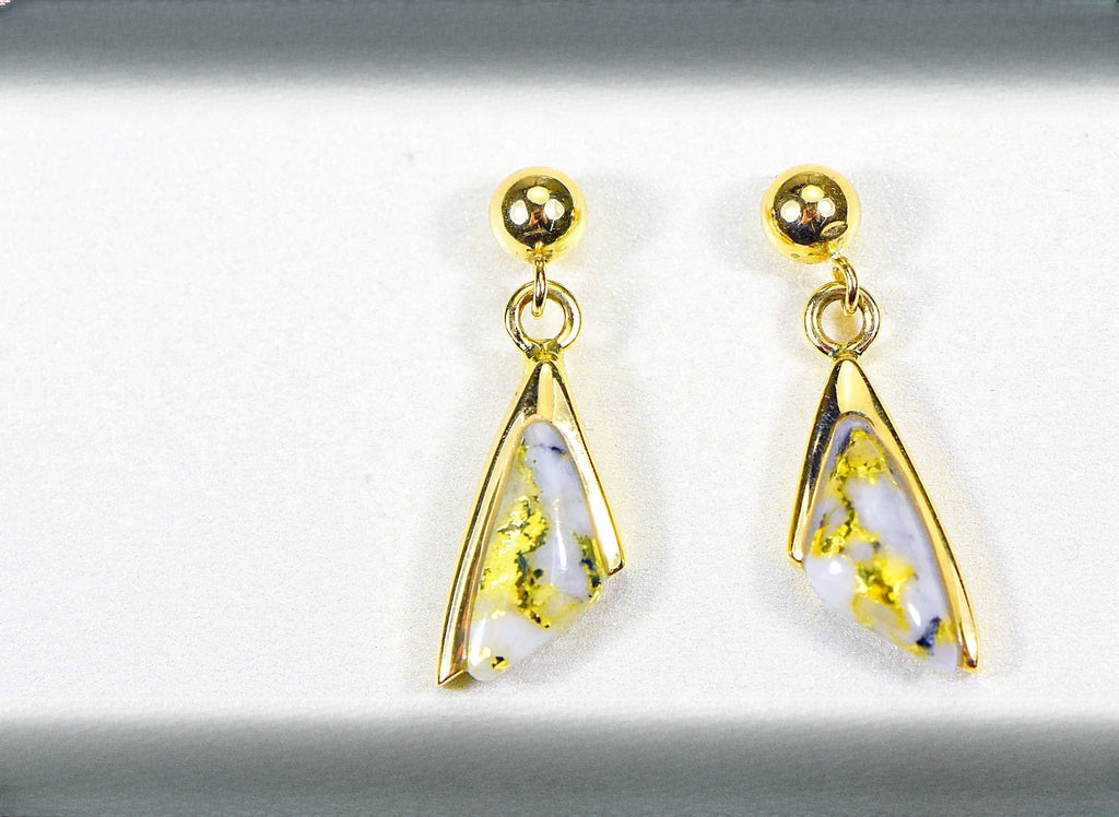 Gold Quartz Earrings "Orocal" EDL25SQ/PD Genuine Hand Crafted Jewelry - 14K Gold Casting