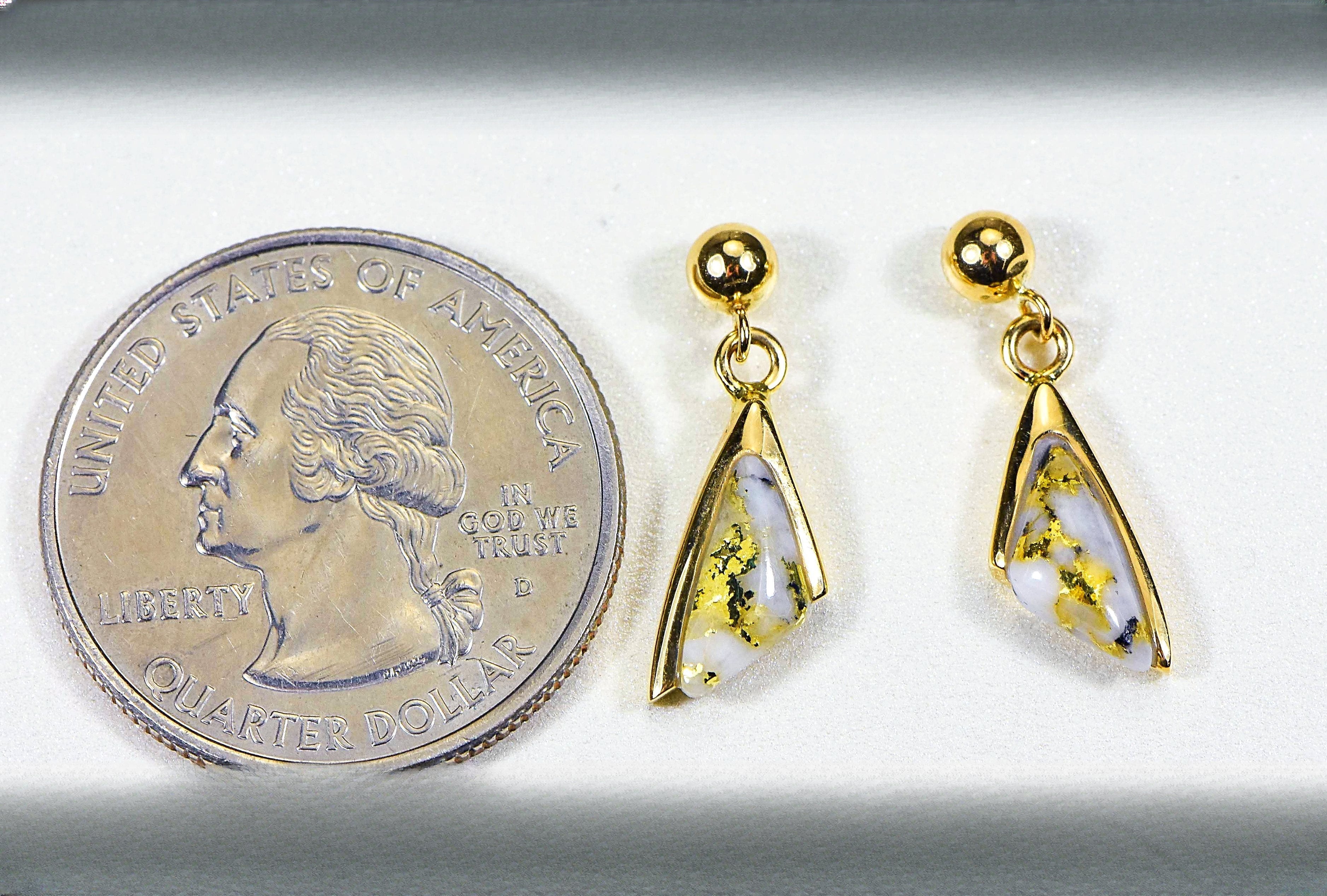 Gold Quartz Earrings "Orocal" EDL25SQ/PD Genuine Hand Crafted Jewelry - 14K Gold Casting