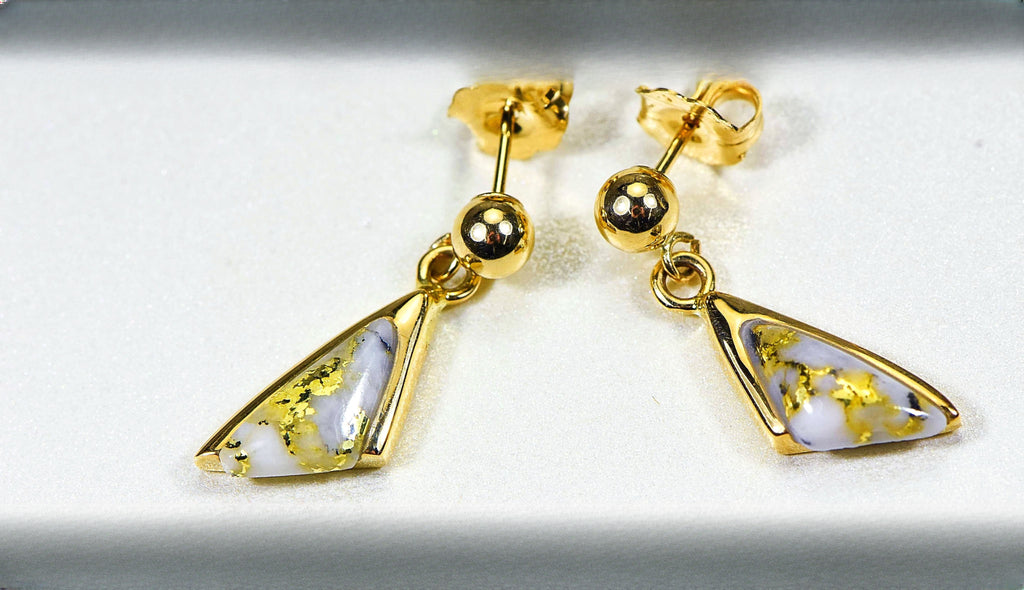 Gold Quartz Earrings "Orocal" EDL25SQ/PD Genuine Hand Crafted Jewelry - 14K Gold Casting