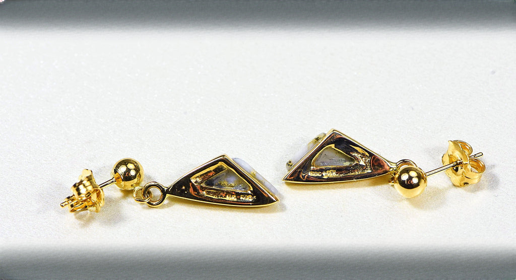 Gold Quartz Earrings "Orocal" EDL25SQ/PD Genuine Hand Crafted Jewelry - 14K Gold Casting