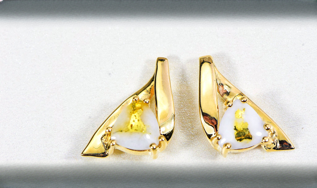 Gold Quartz Earrings "Orocal" EDL77Q Genuine Hand Crafted Jewelry - 14K Gold Casting