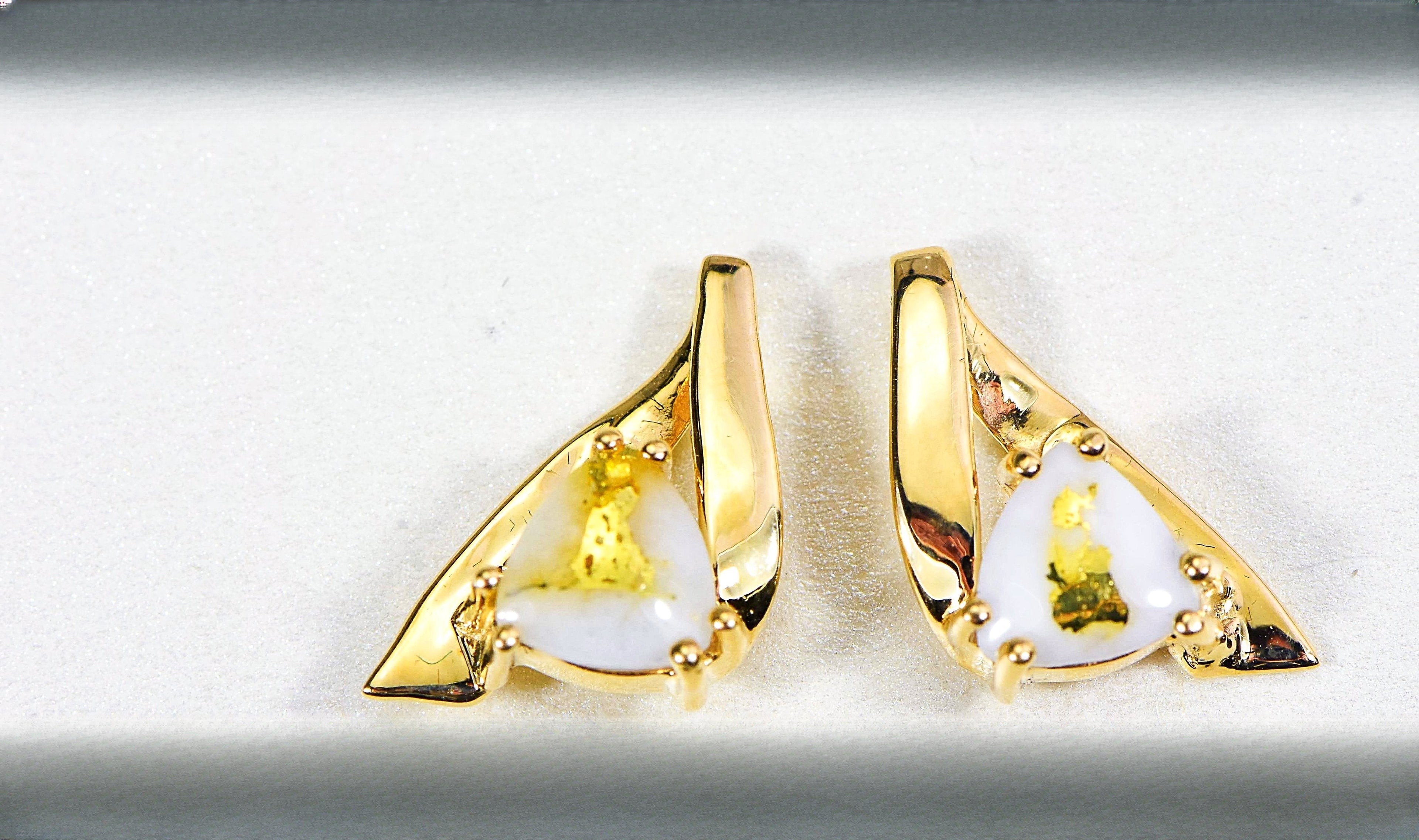 Gold Quartz Earrings "Orocal" EDL77Q Genuine Hand Crafted Jewelry - 14K Gold Casting