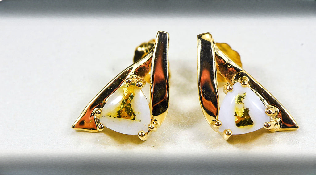 Gold Quartz Earrings "Orocal" EDL77Q Genuine Hand Crafted Jewelry - 14K Gold Casting