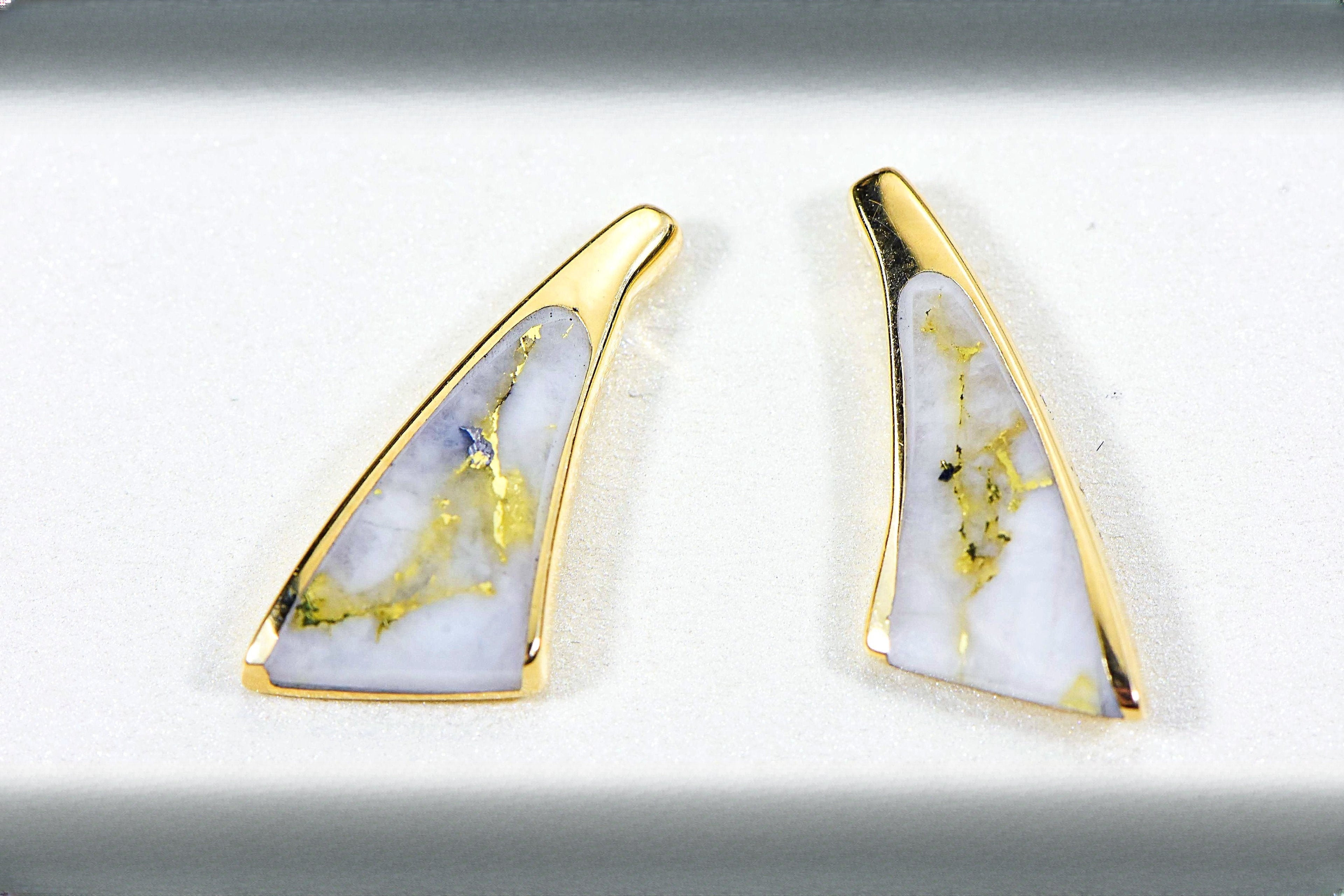 Gold Quartz Earrings "Orocal" EDL8SQ Genuine Hand Crafted Jewelry - 14K Gold Casting