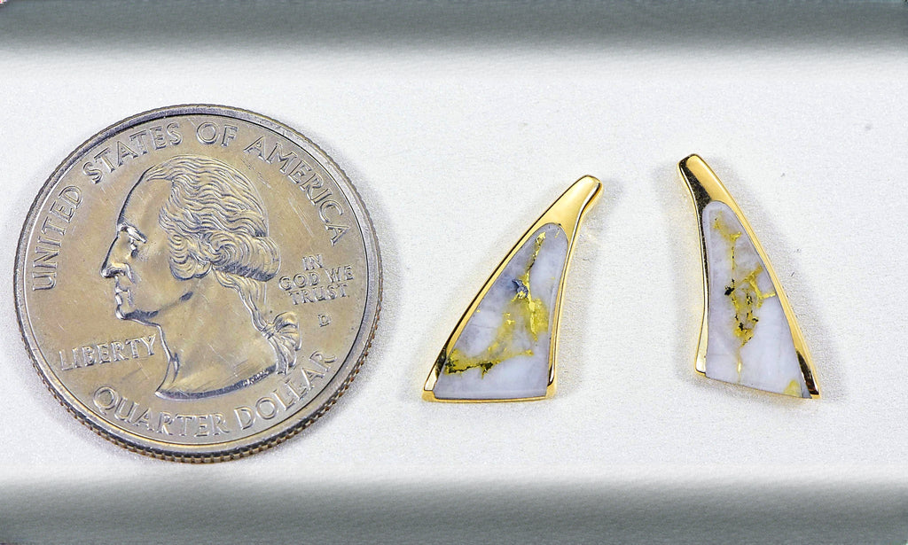 Gold Quartz Earrings "Orocal" EDL8SQ Genuine Hand Crafted Jewelry - 14K Gold Casting