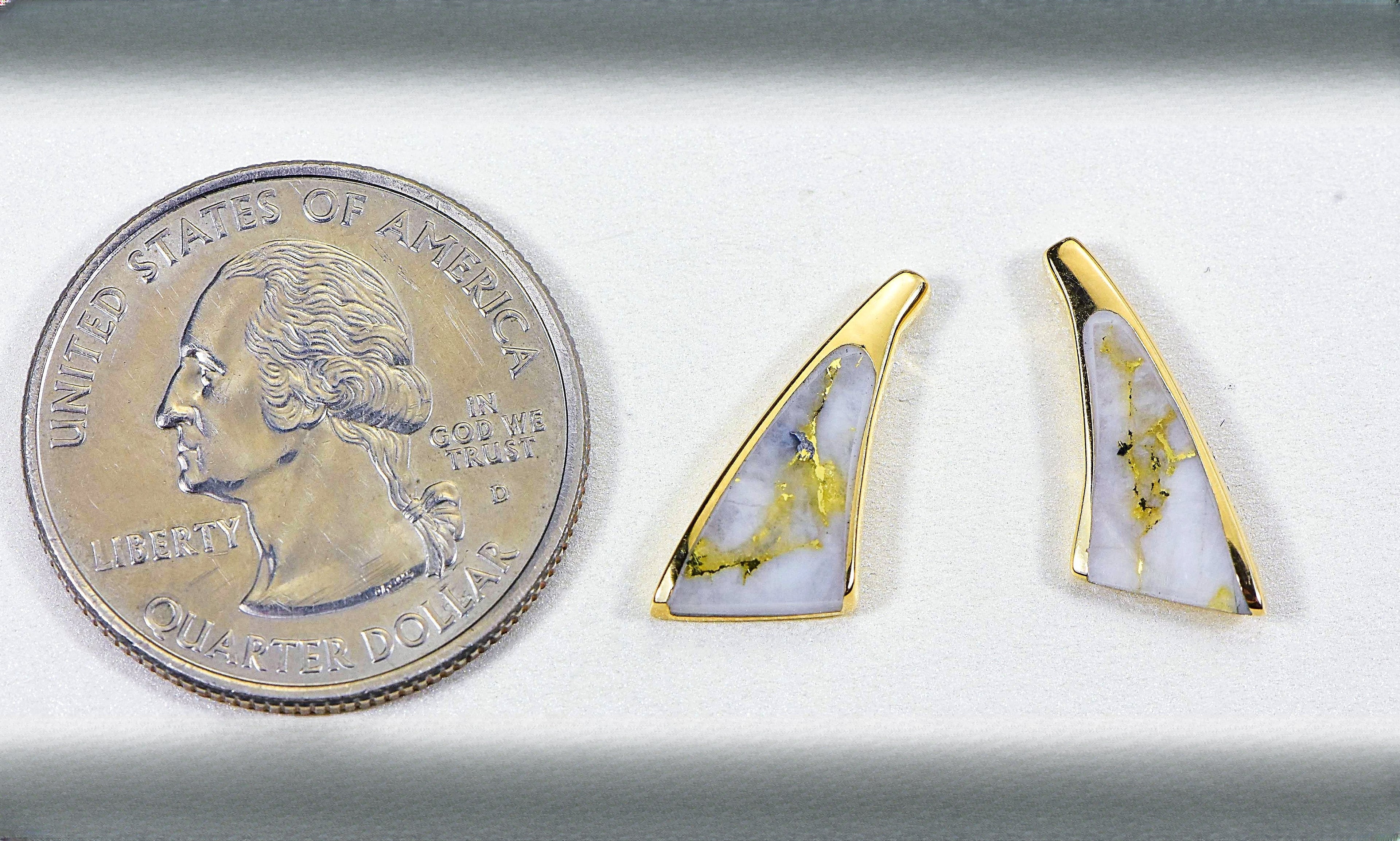 Gold Quartz Earrings "Orocal" EDL8SQ Genuine Hand Crafted Jewelry - 14K Gold Casting