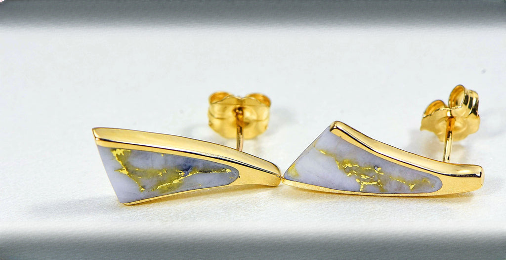 Gold Quartz Earrings "Orocal" EDL8SQ Genuine Hand Crafted Jewelry - 14K Gold Casting