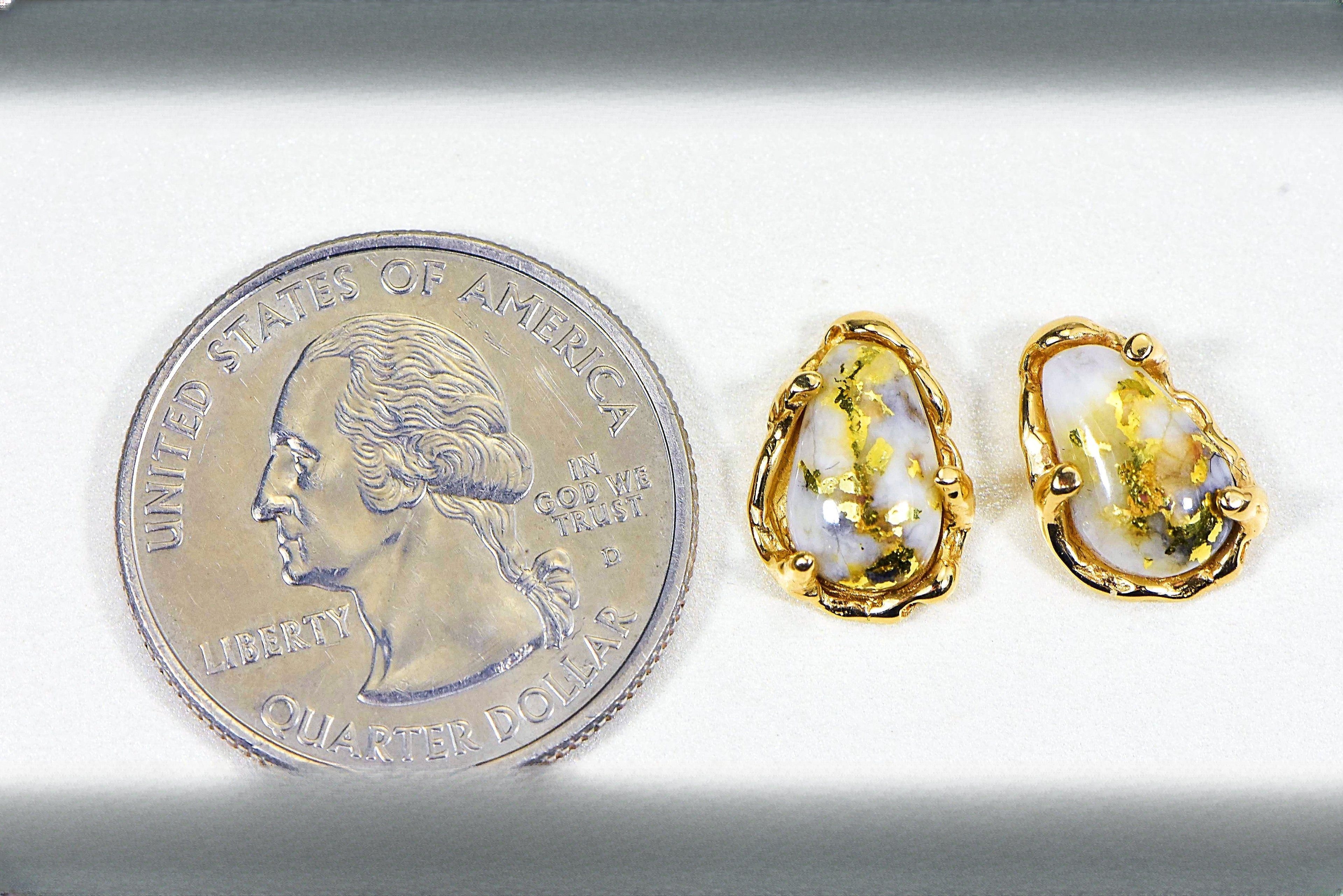 Gold Quartz Earrings "Orocal" EFFQ4 Genuine Hand Crafted Jewelry - 14K Gold Casting