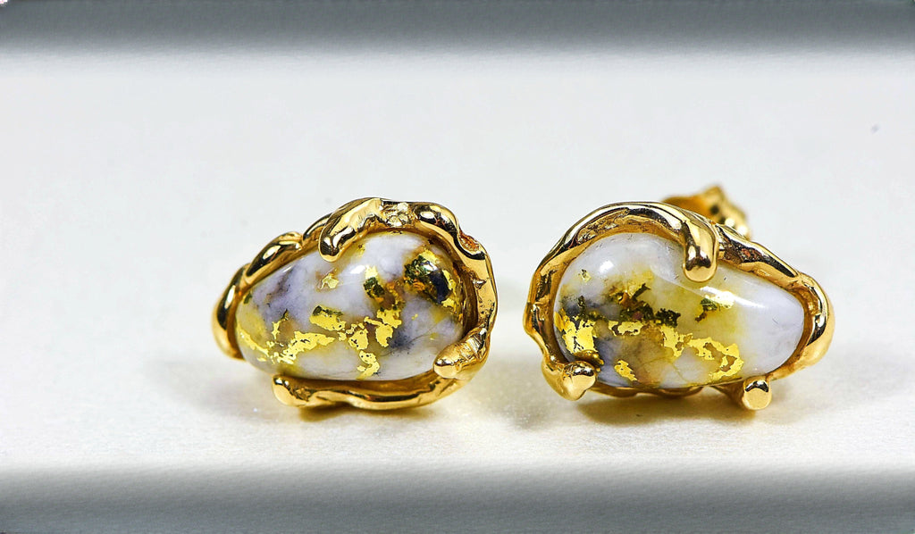 Gold Quartz Earrings "Orocal" EFFQ4 Genuine Hand Crafted Jewelry - 14K Gold Casting