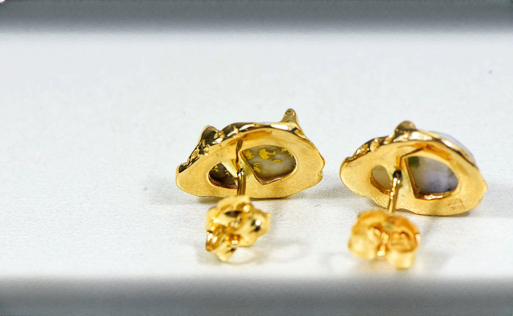Gold Quartz Earrings "Orocal" EFFQ4 Genuine Hand Crafted Jewelry - 14K Gold Casting
