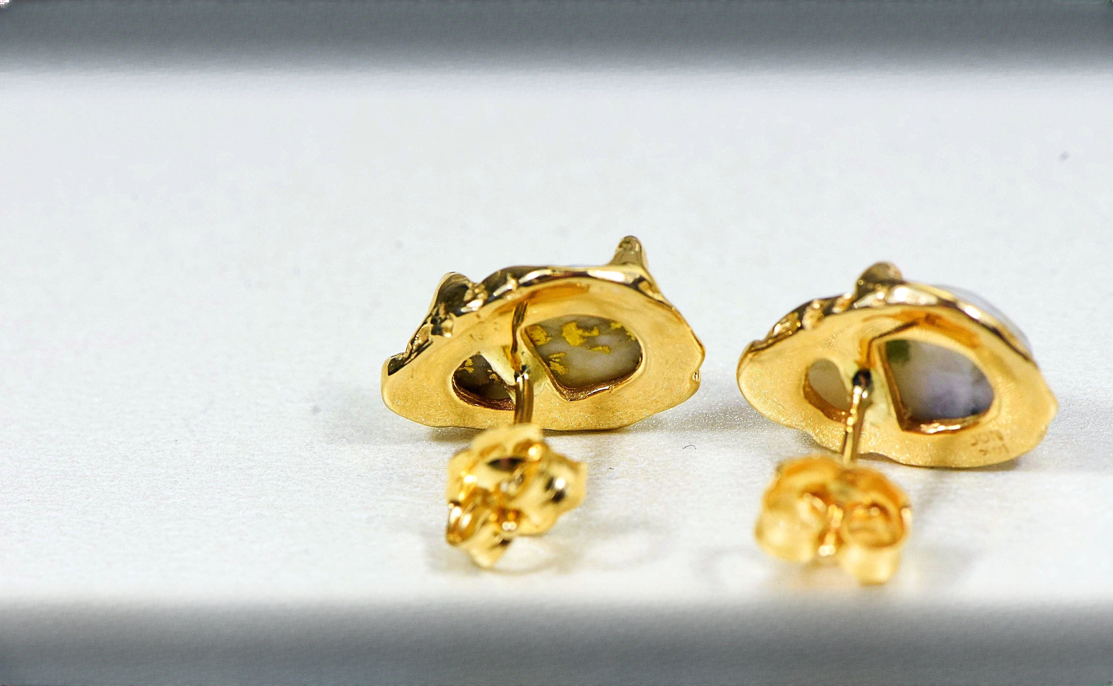 Gold Quartz Earrings "Orocal" EFFQ4 Genuine Hand Crafted Jewelry - 14K Gold Casting
