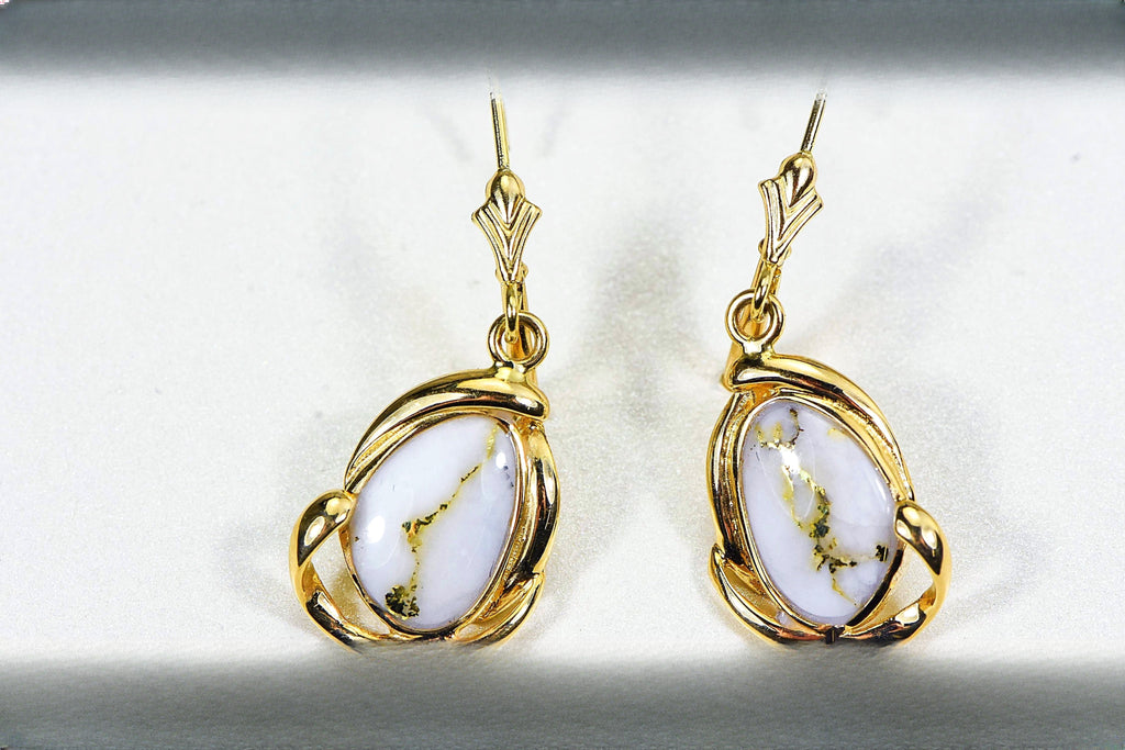 Gold Quartz Earrings "Orocal" EN1105Q/LB Genuine Hand Crafted Jewelry - 14K Gold Casting
