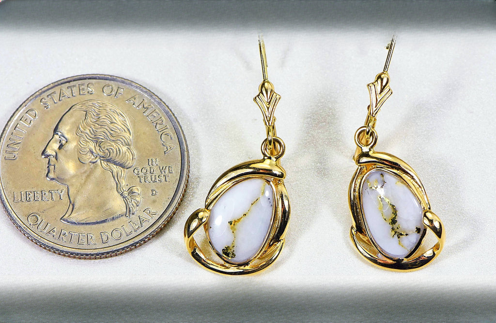 Gold Quartz Earrings "Orocal" EN1105Q/LB Genuine Hand Crafted Jewelry - 14K Gold Casting
