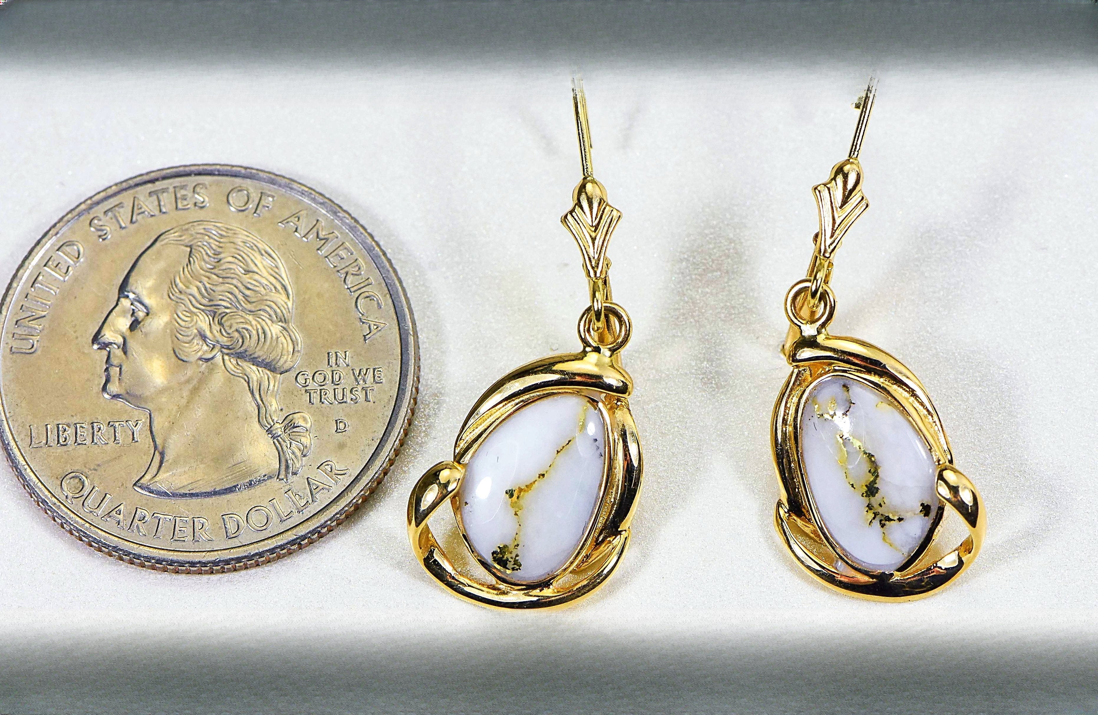 Gold Quartz Earrings "Orocal" EN1105Q/LB Genuine Hand Crafted Jewelry - 14K Gold Casting