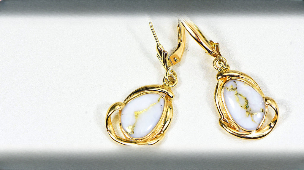 Gold Quartz Earrings "Orocal" EN1105Q/LB Genuine Hand Crafted Jewelry - 14K Gold Casting