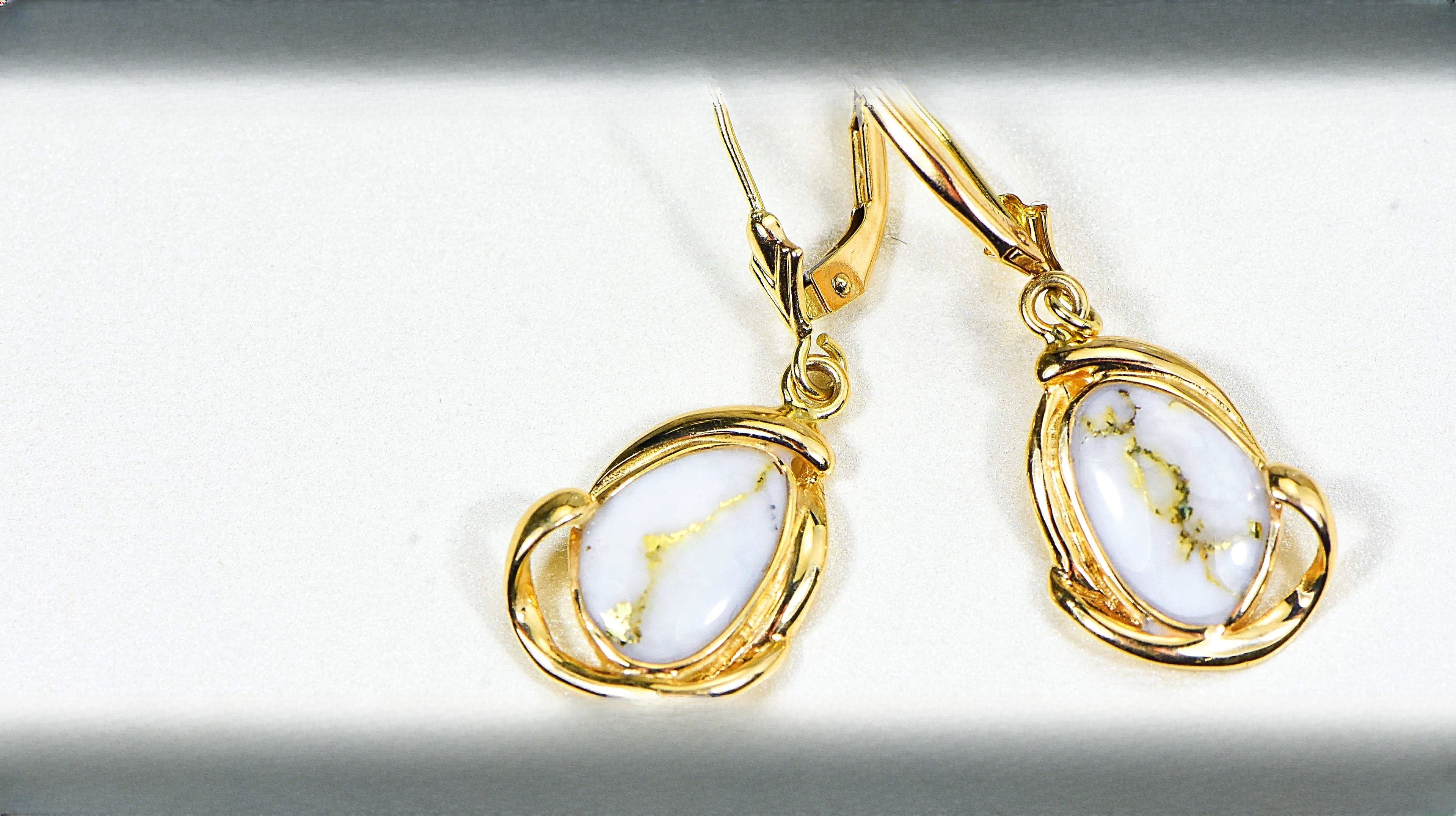 Gold Quartz Earrings "Orocal" EN1105Q/LB Genuine Hand Crafted Jewelry - 14K Gold Casting