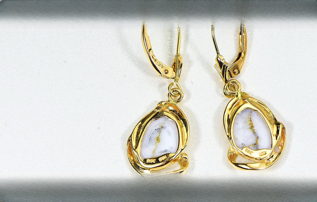 Gold Quartz Earrings "Orocal" EN1105Q/LB Genuine Hand Crafted Jewelry - 14K Gold Casting