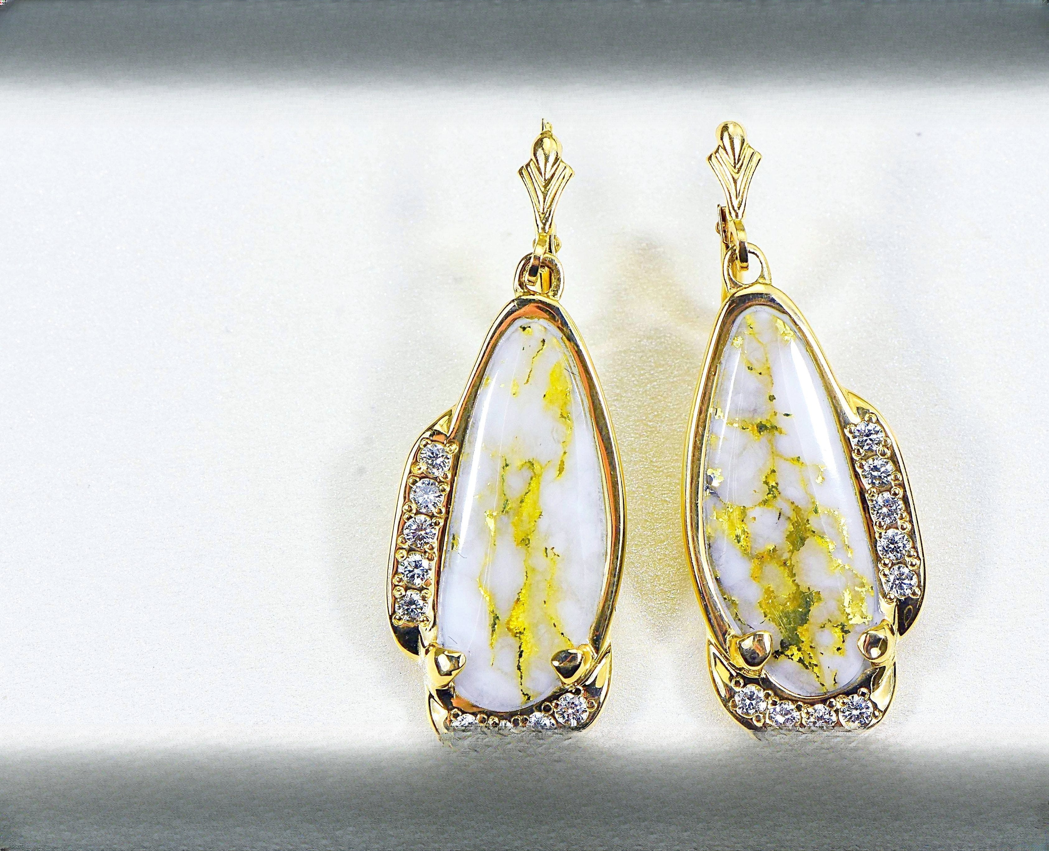 Gold Quartz Earrings "Orocal" EN1106SDQ/LB Genuine Hand Crafted Jewelry - 14K Gold Casting