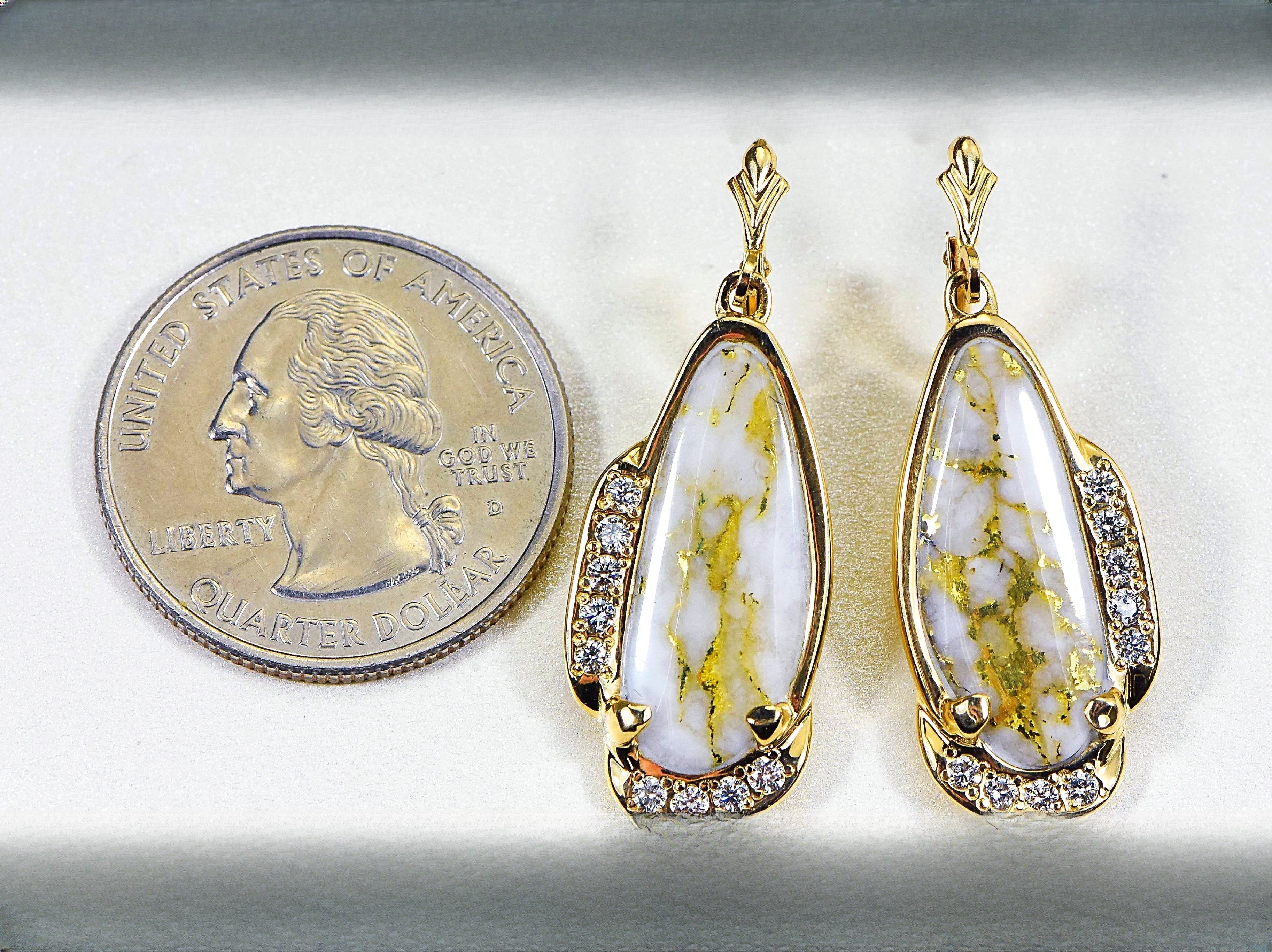 Gold Quartz Earrings "Orocal" EN1106SDQ/LB Genuine Hand Crafted Jewelry - 14K Gold Casting