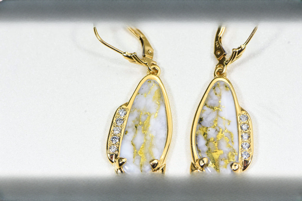 Gold Quartz Earrings "Orocal" EN1106SDQ/LB Genuine Hand Crafted Jewelry - 14K Gold Casting