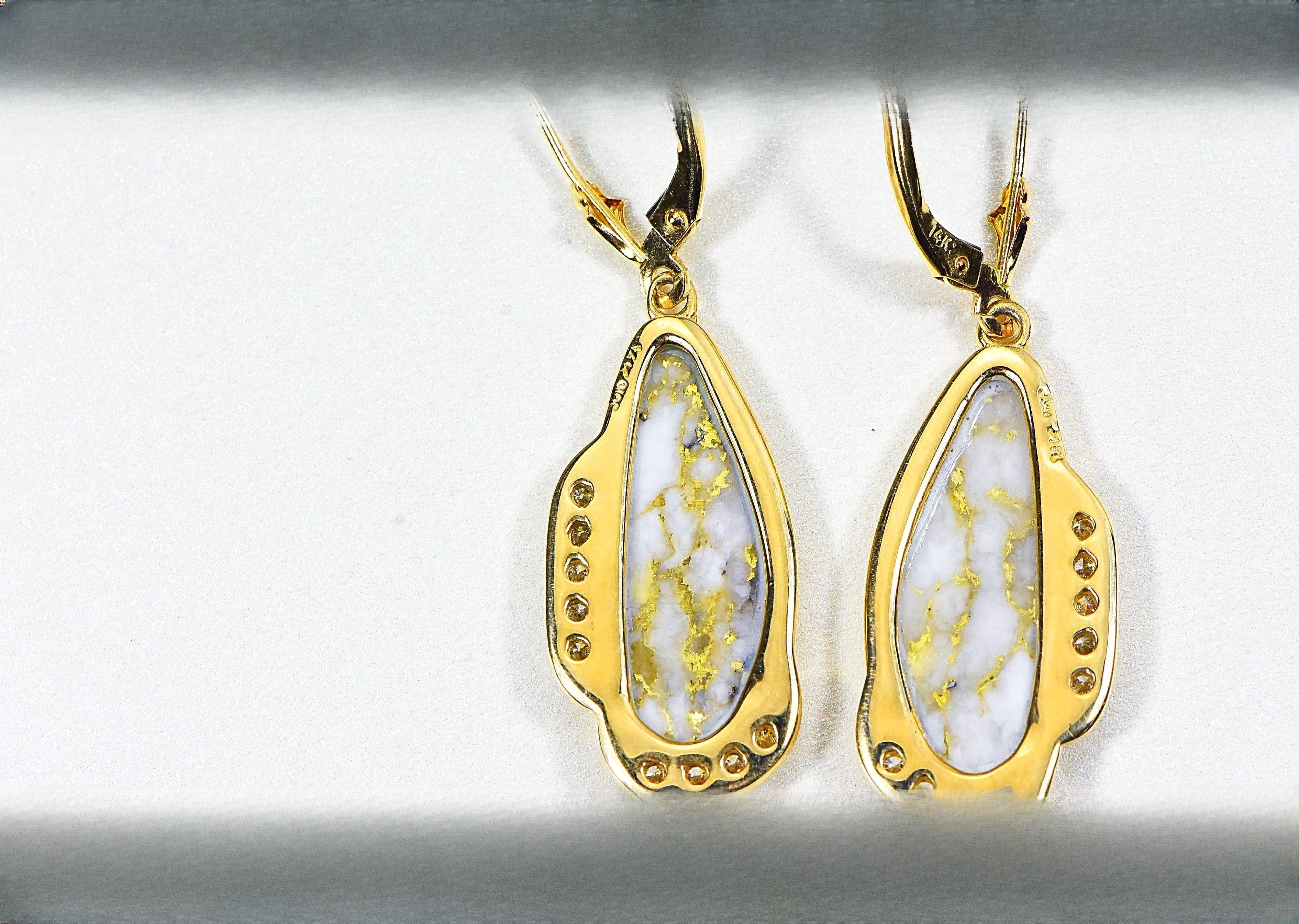 Gold Quartz Earrings "Orocal" EN1106SDQ/LB Genuine Hand Crafted Jewelry - 14K Gold Casting