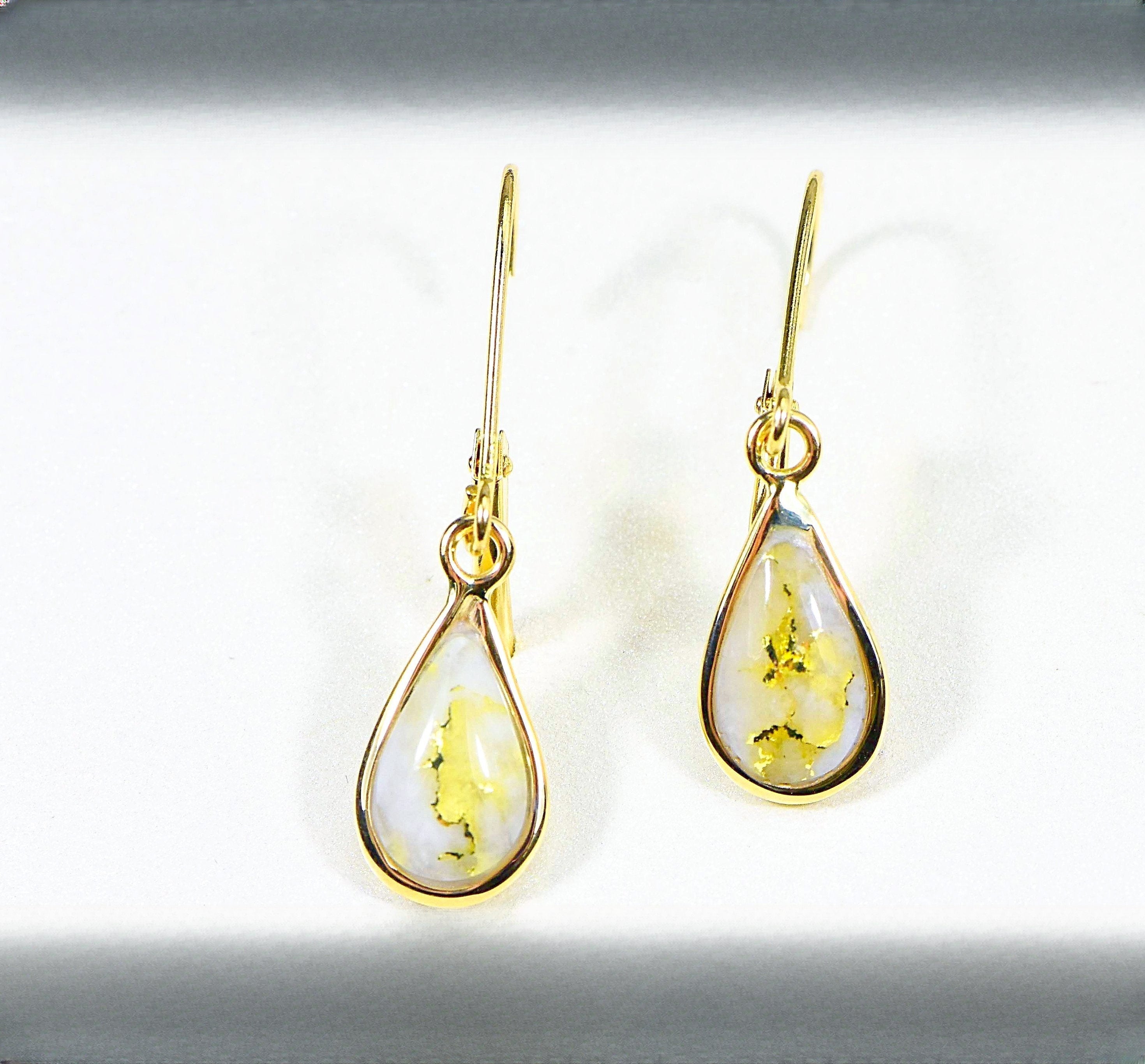Gold Quartz Earrings "Orocal" EN433Q/LB Genuine Hand Crafted Jewelry - 14K Gold Casting