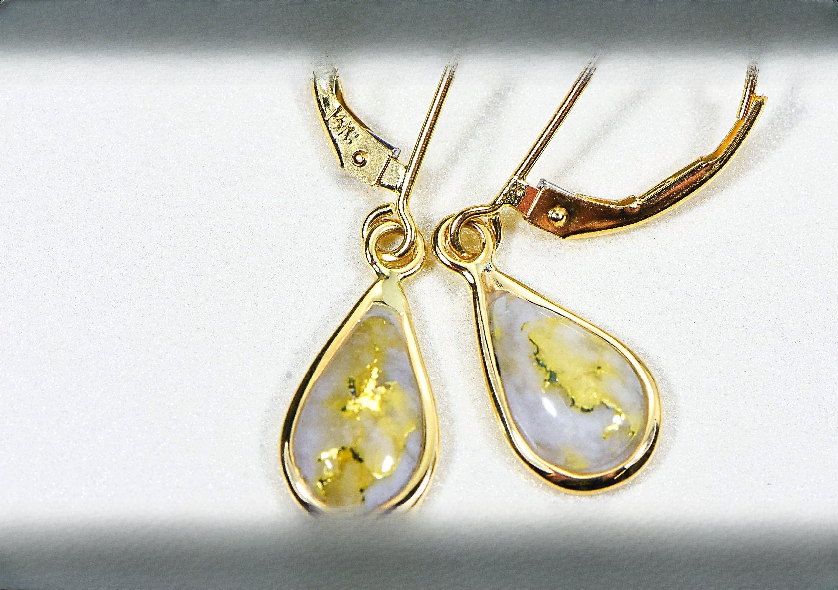Gold Quartz Earrings "Orocal" EN433Q/LB Genuine Hand Crafted Jewelry - 14K Gold Casting