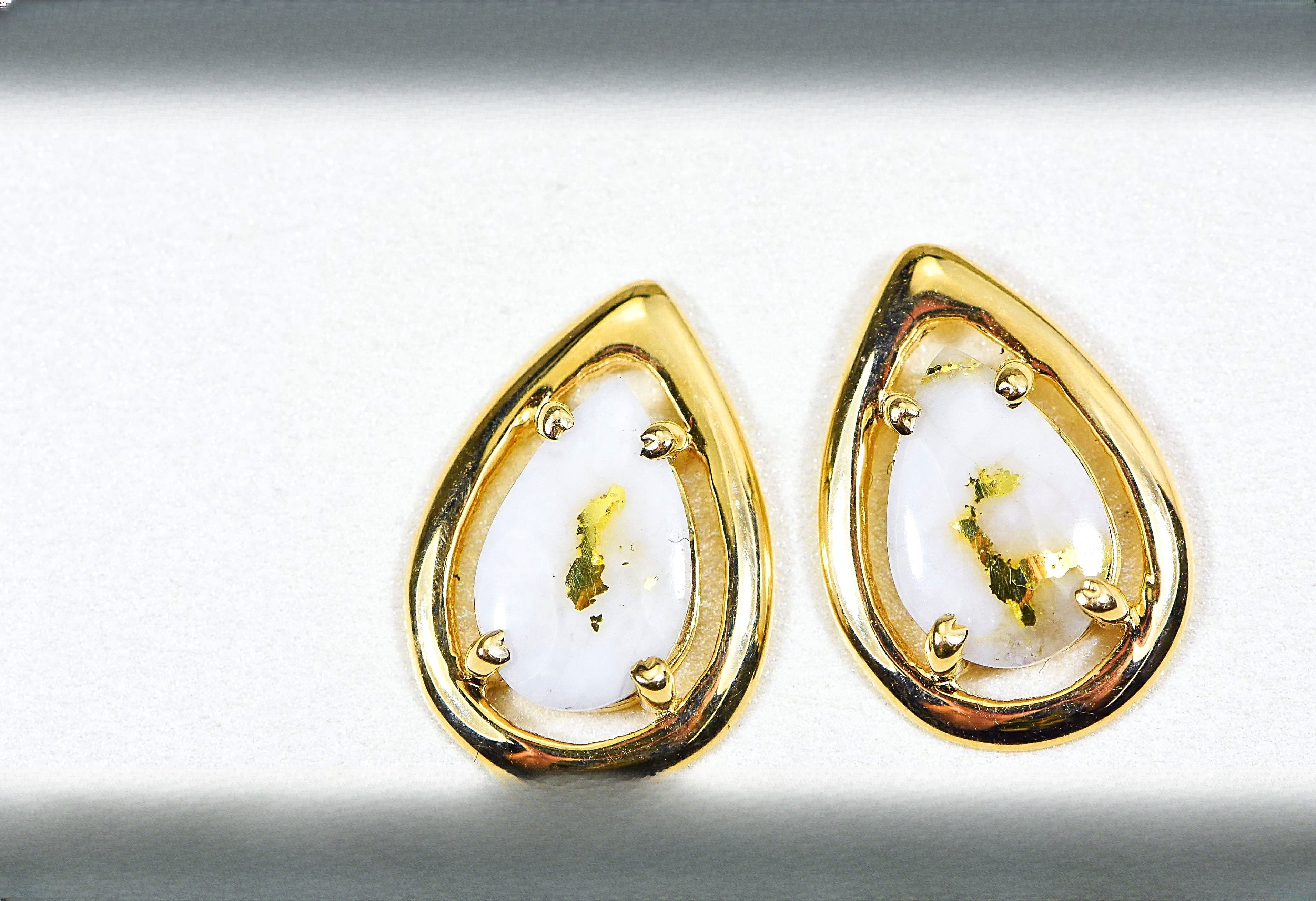 Gold Quartz Earrings "Orocal" EN442MQ Genuine Hand Crafted Jewelry - 14K Gold Casting