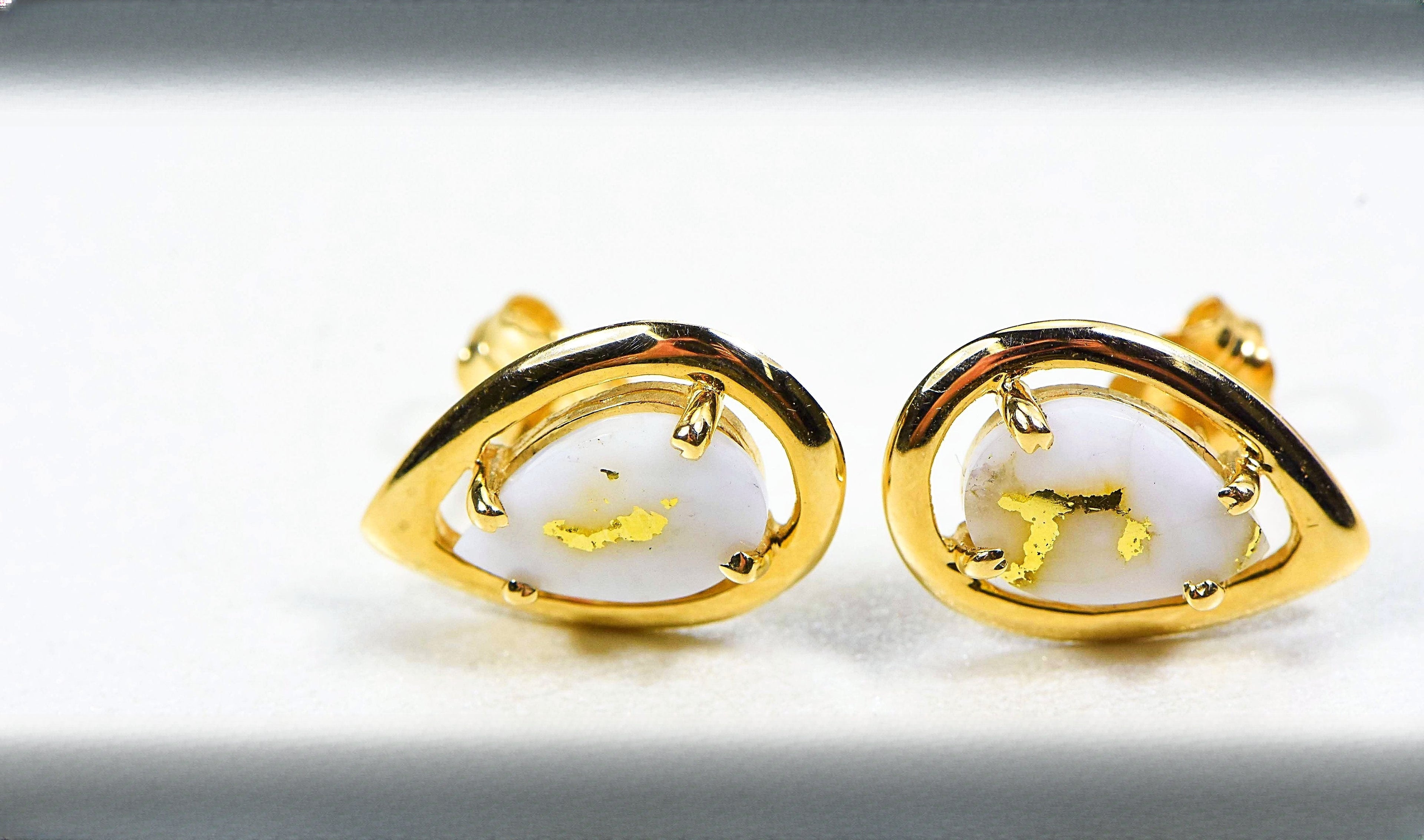 Gold Quartz Earrings "Orocal" EN442MQ Genuine Hand Crafted Jewelry - 14K Gold Casting