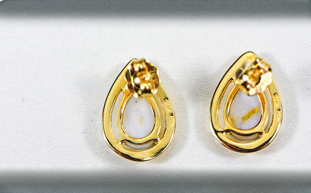 Gold Quartz Earrings "Orocal" EN442MQ Genuine Hand Crafted Jewelry - 14K Gold Casting