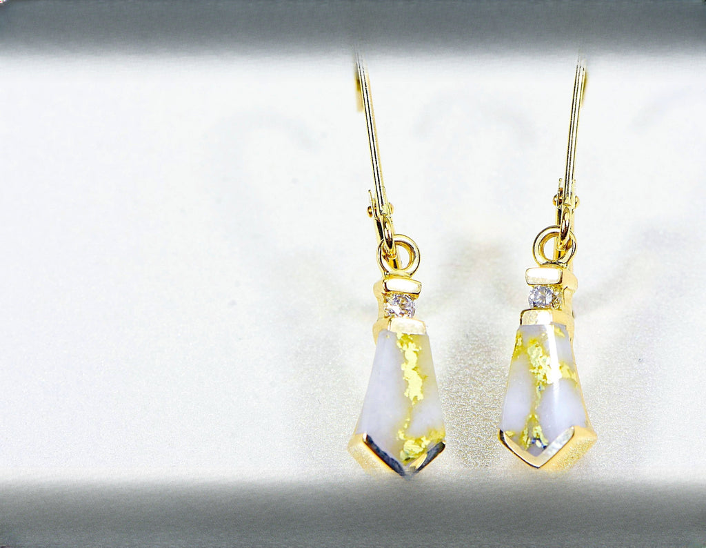 Gold Quartz Earrings "Orocal" EN641D8Q/LB Genuine Hand Crafted Jewelry - 14K Gold Casting