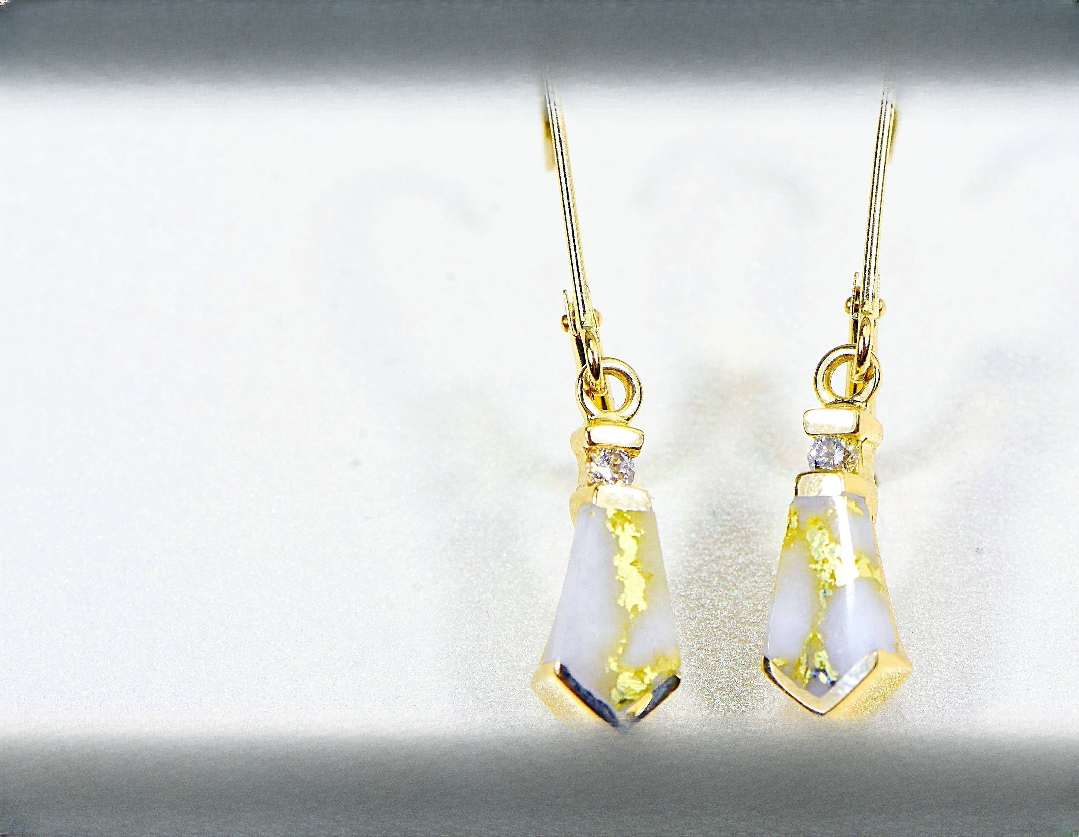 Gold Quartz Earrings "Orocal" EN641D8Q/LB Genuine Hand Crafted Jewelry - 14K Gold Casting
