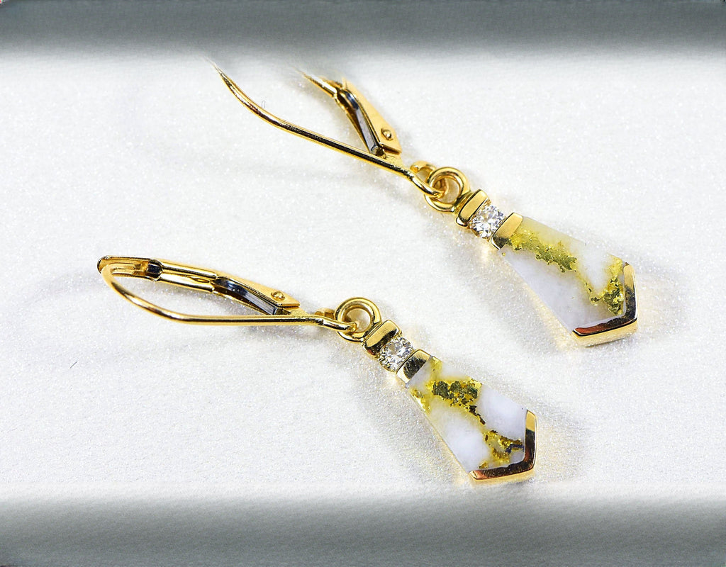 Gold Quartz Earrings "Orocal" EN641D8Q/LB Genuine Hand Crafted Jewelry - 14K Gold Casting
