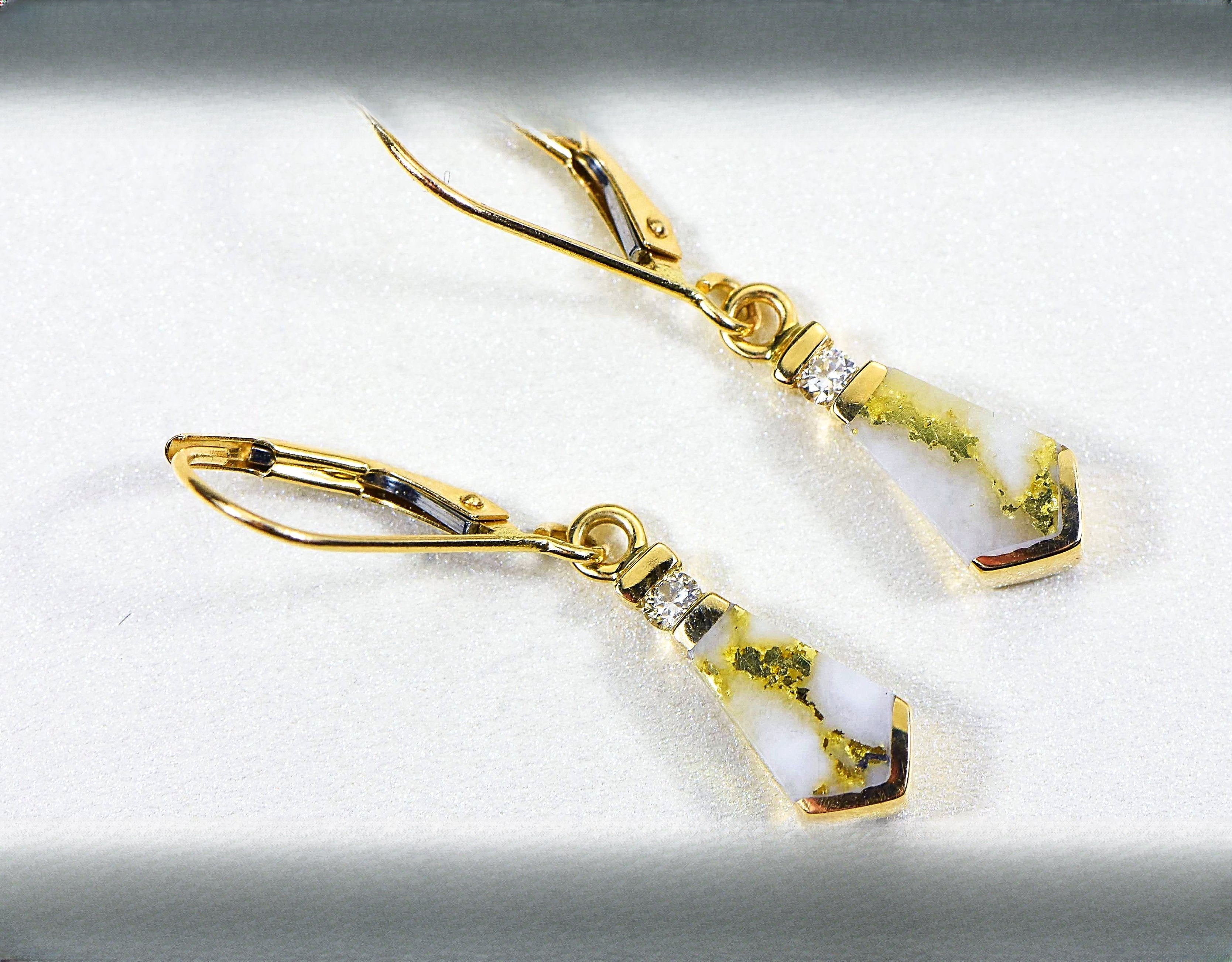 Gold Quartz Earrings "Orocal" EN641D8Q/LB Genuine Hand Crafted Jewelry - 14K Gold Casting