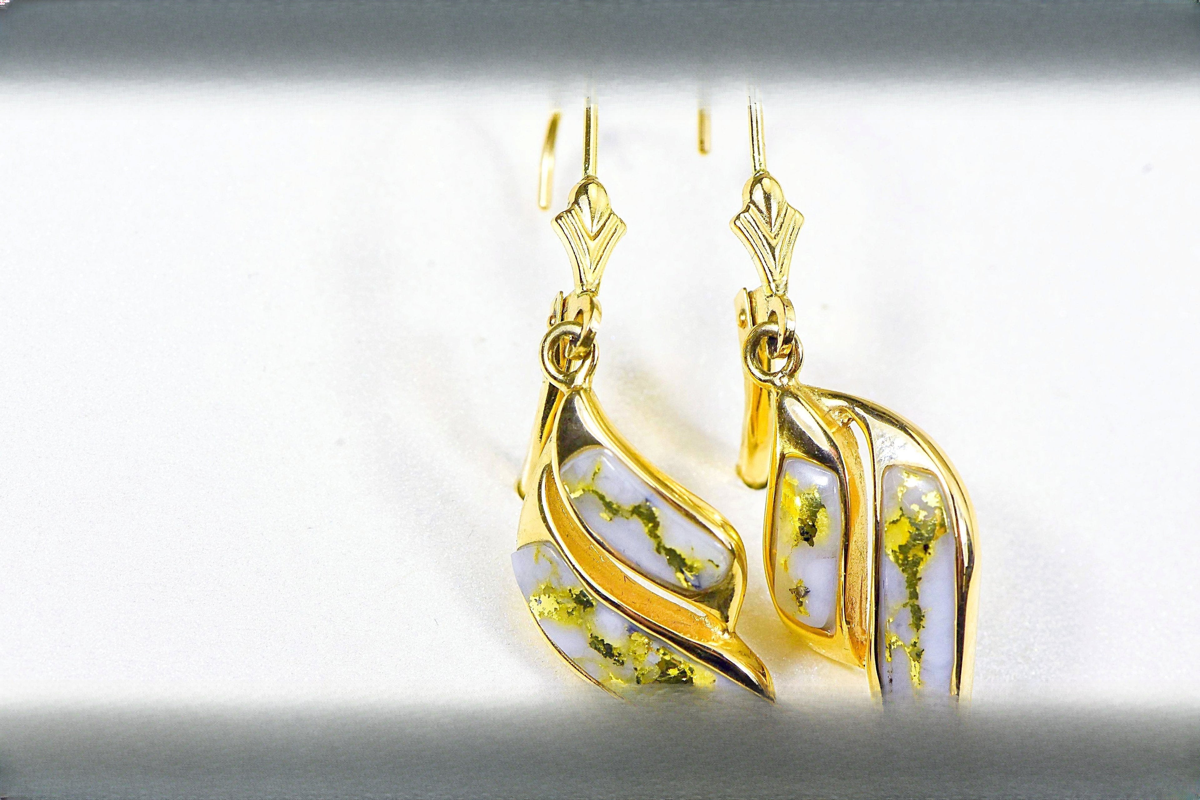 Gold Quartz Earrings "Orocal" EN645Q/LB Genuine Hand Crafted Jewelry - 14K Gold Casting