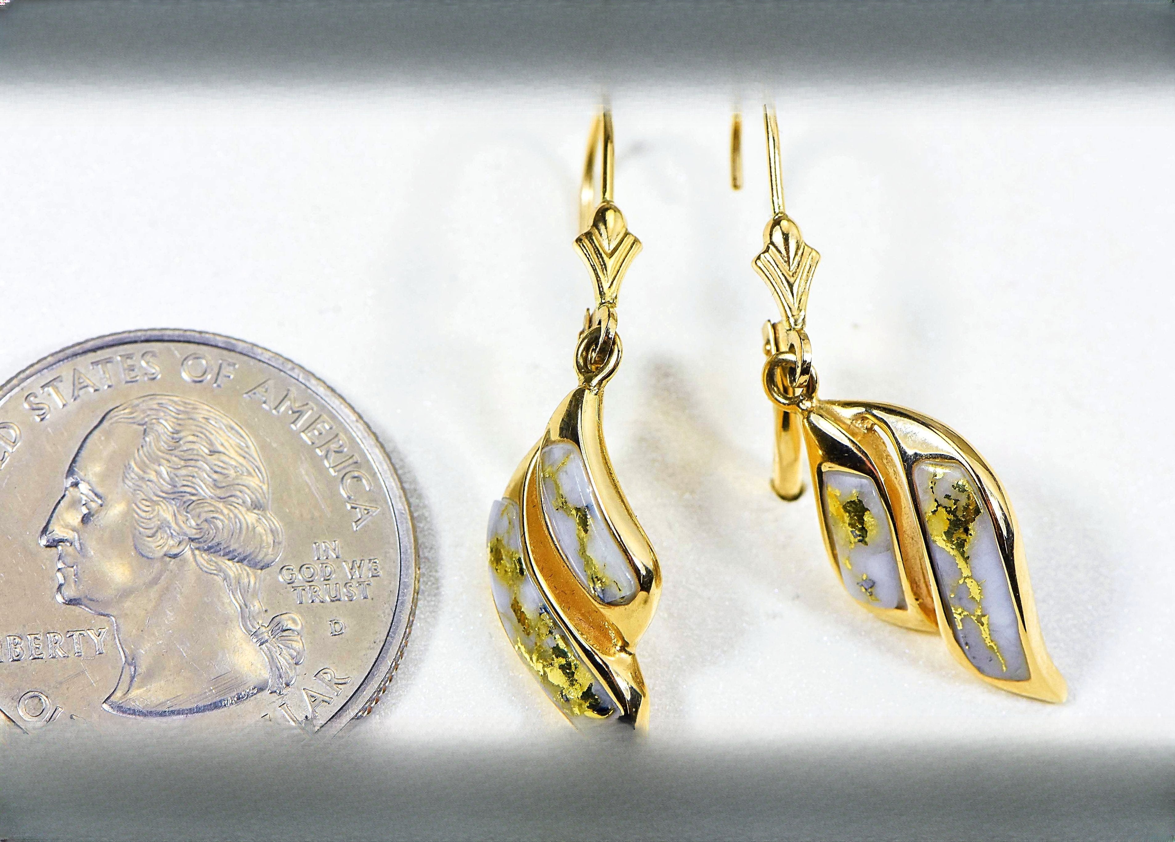 Gold Quartz Earrings "Orocal" EN645Q/LB Genuine Hand Crafted Jewelry - 14K Gold Casting